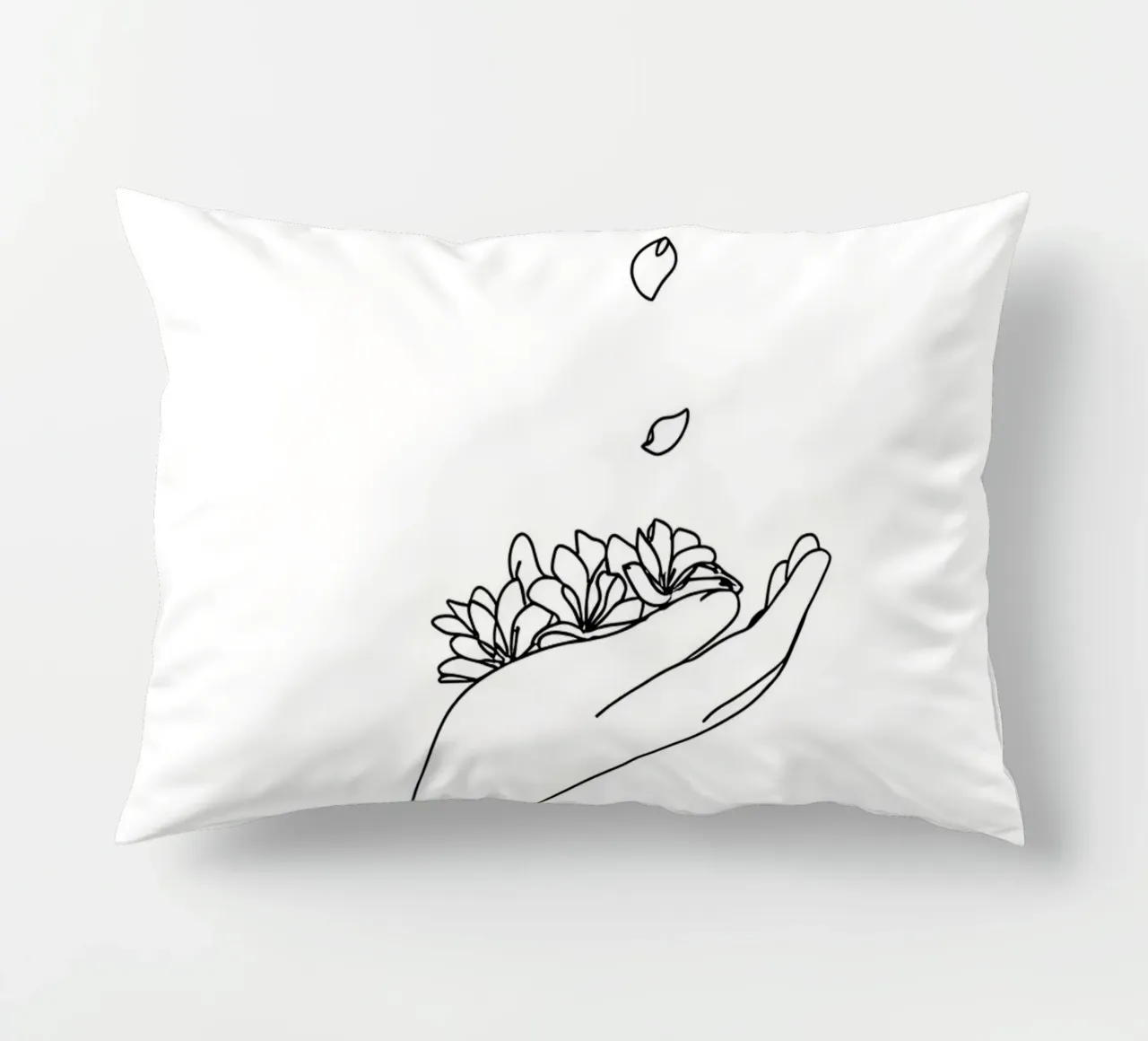 Petali di fiori in mano Line Art minimalista cuscino da Viv Line Art