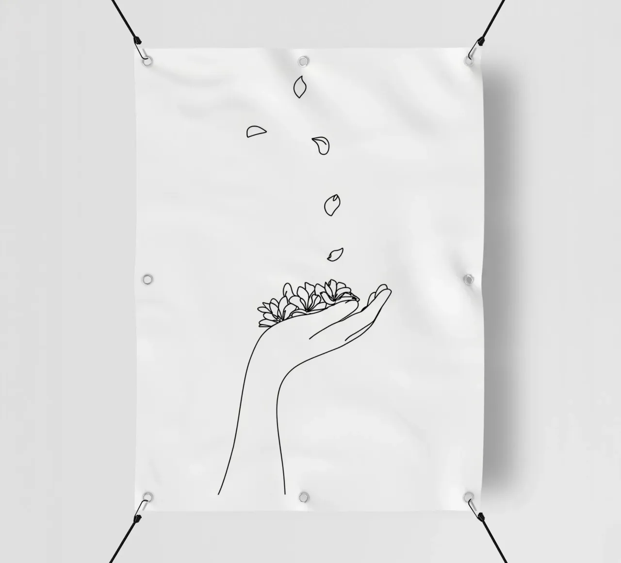 Petali di fiori in mano Line Art minimalista telo in pvc da Viv Line Art