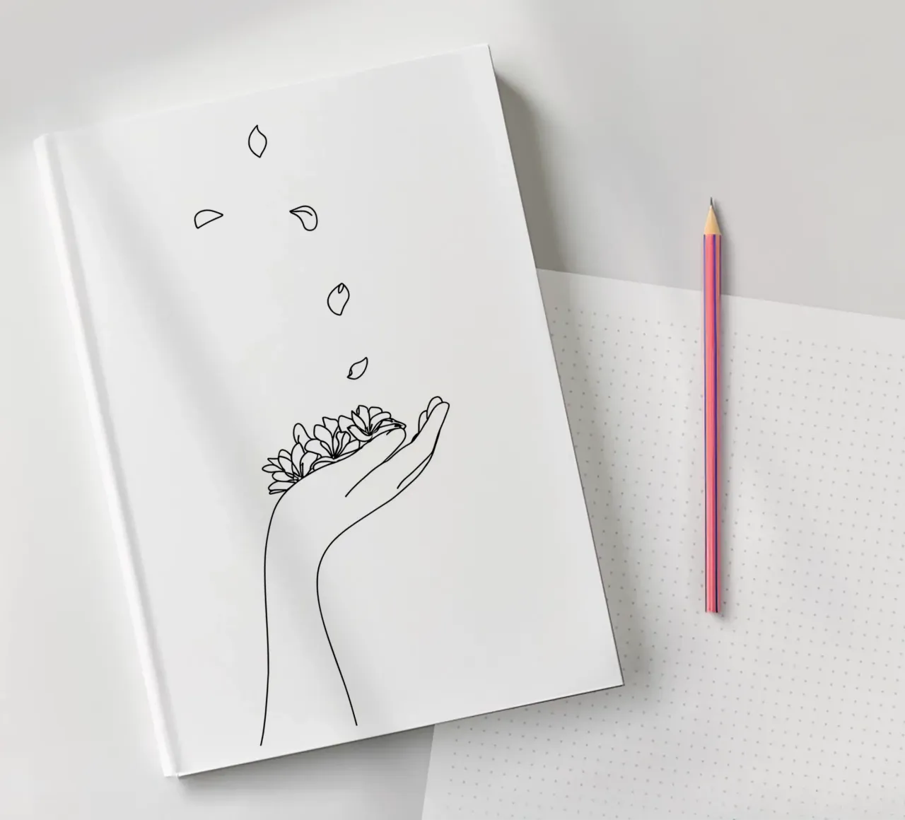 Flower Petals In Hand Minimalist Line Art notebook by Viv Line Art