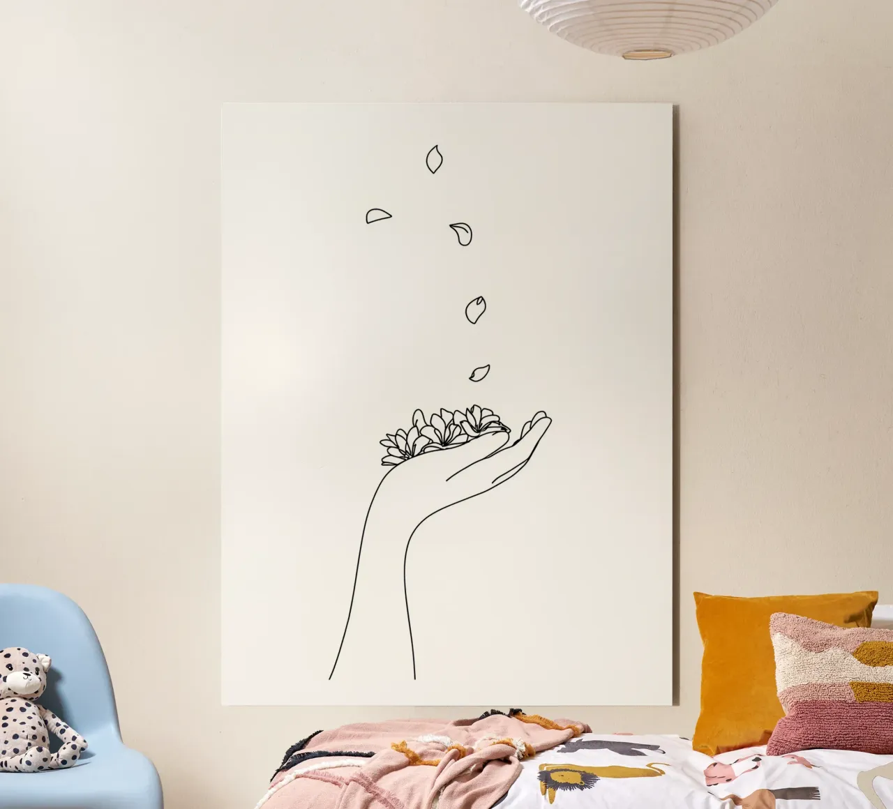 Petali di fiori in mano Line Art minimalista alluminio dibond da Viv Line Art