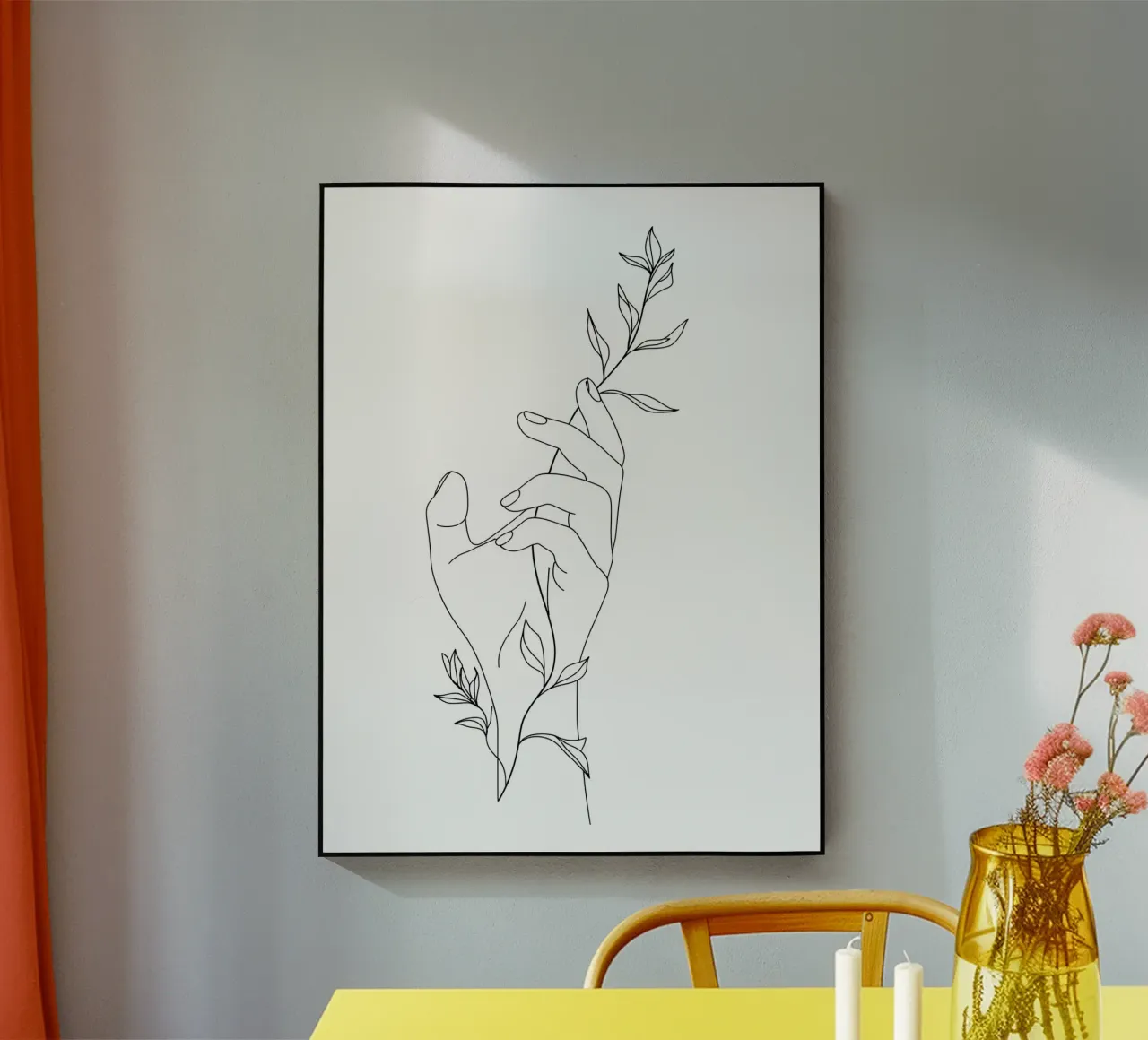 Fiore in mano Line Art minimalista plexiglass da Viv Line Art