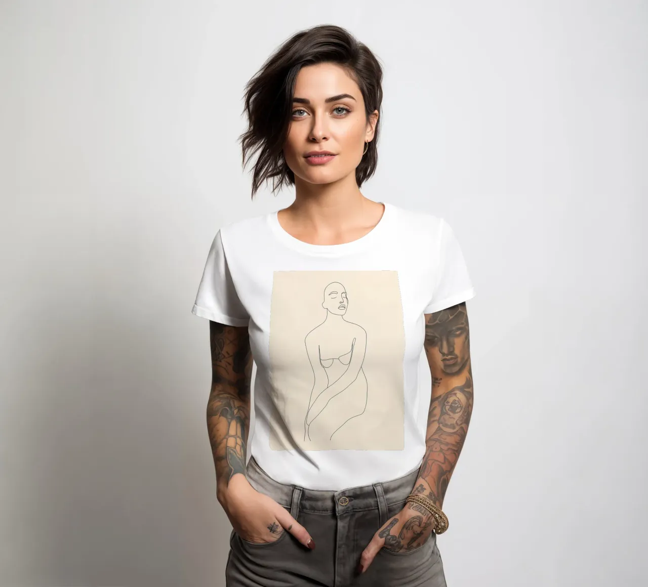 Woman Minimalist Line Art women's fitted t-shirt by Viv Line Art