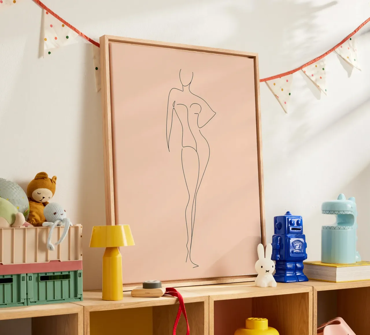 Frau Körper Minimalist Line Art Leinwand mit Schattenfugenrahmen von Viv Line Art