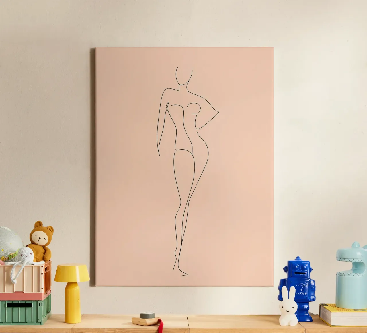 Frau Körper Minimalist Line Art Leinwand mit Schattenfugenrahmen von Viv Line Art
