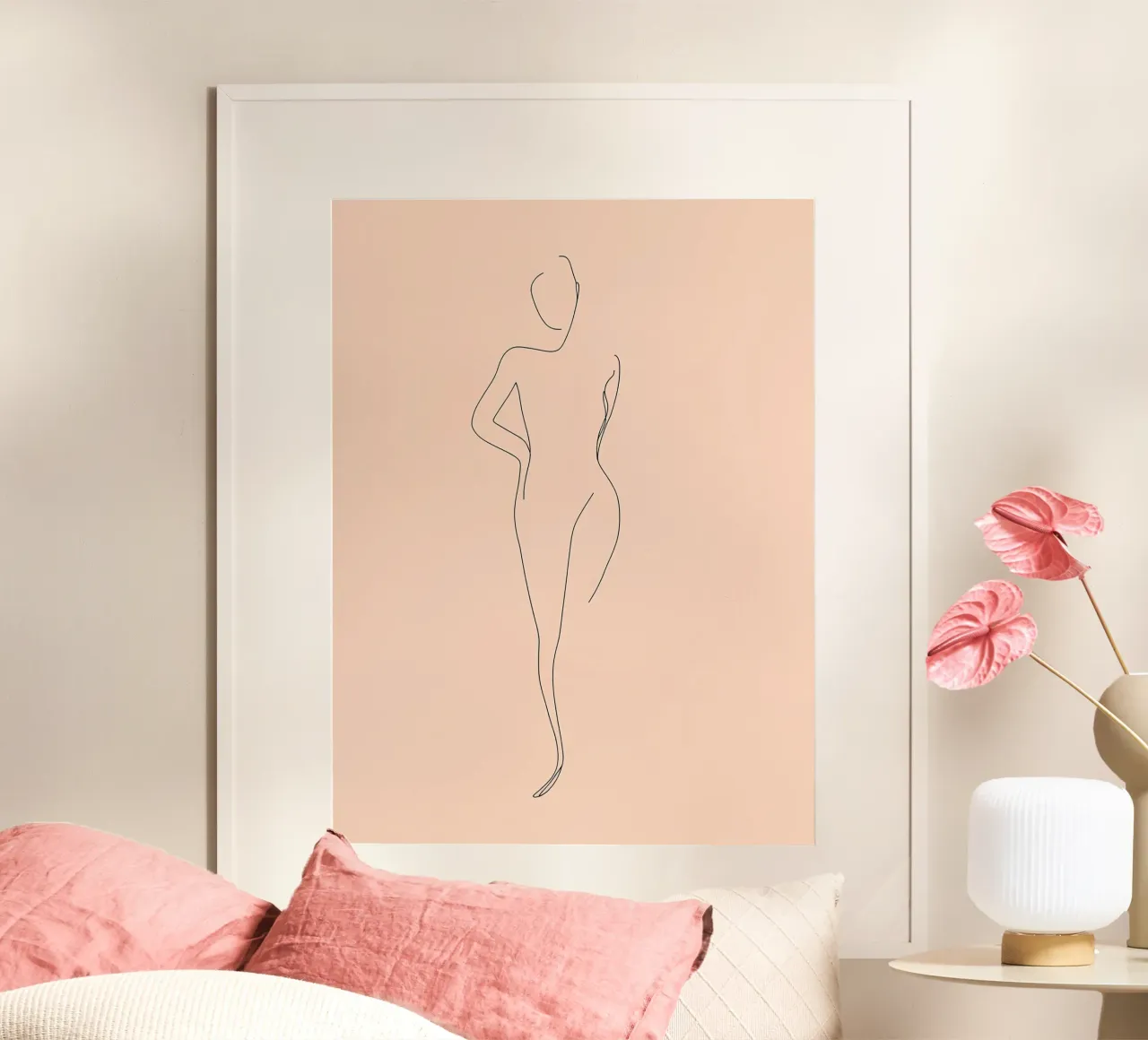 Frau Körper Minimalist Line Art Poster mit Aluminium Rahmen von Viv Line Art
