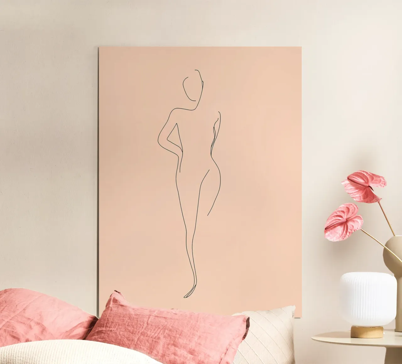 Frau Körper Minimalist Line Art Poster mit Aluminium Rahmen von Viv Line Art