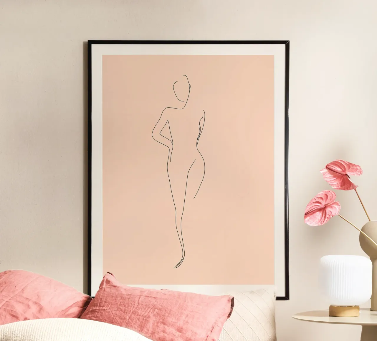 Frau Körper Minimalist Line Art Poster mit Aluminium Rahmen von Viv Line Art