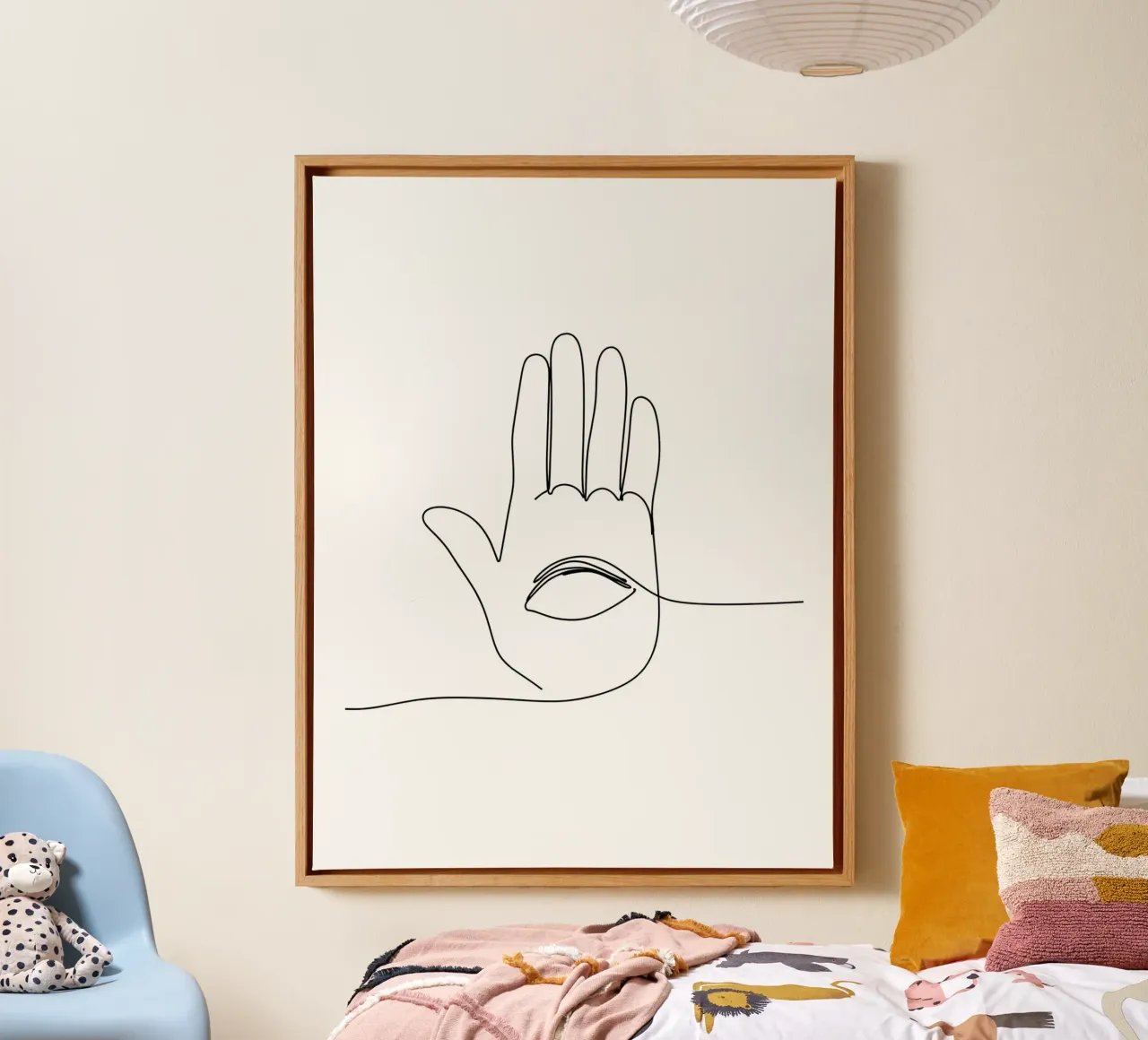 Eye In Hand 2 Minimalist Line Art canvas with Floater frame by Viv Line Art