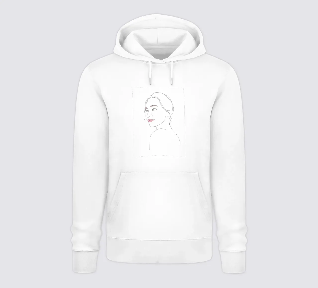 Volto di donna Line Art minimalista felpa con cappuccio da Viv Line Art