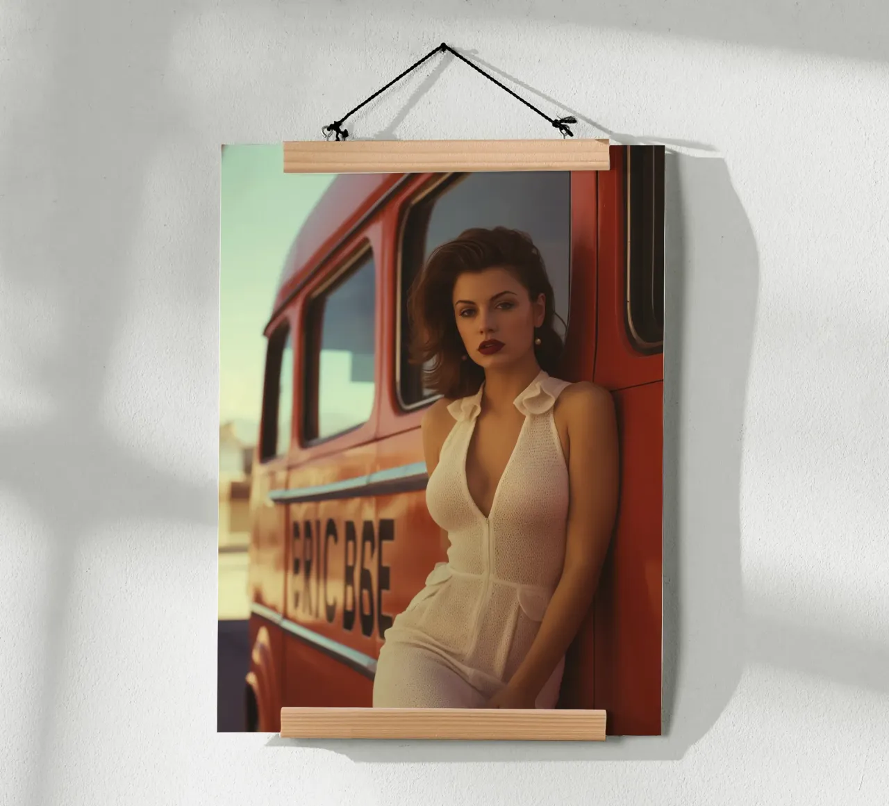Viaggio non programmato - Autostoppista donna nel Far West americano poster con telaio in legno da Autofocus