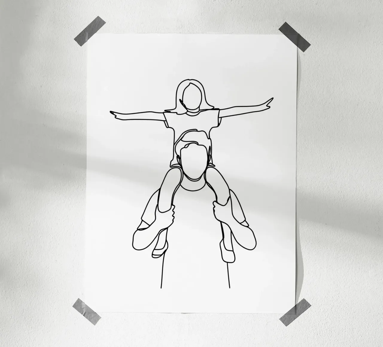 Papa et sa fille - Dessin au trait minimaliste hahnemühle de Viv Line Art