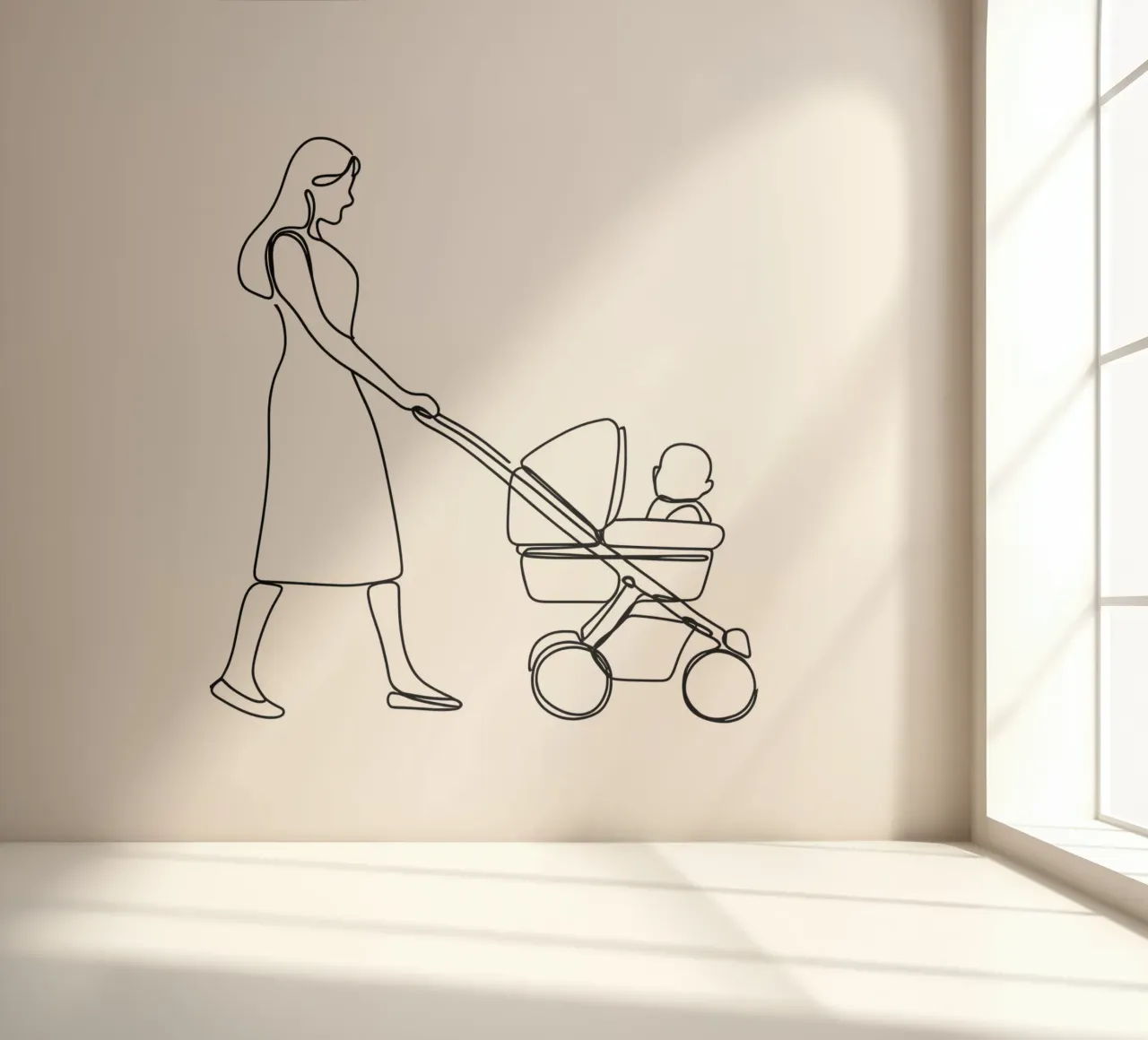 Mother With Child Minimalist Line Art photo wallpaper by Viv Line Art