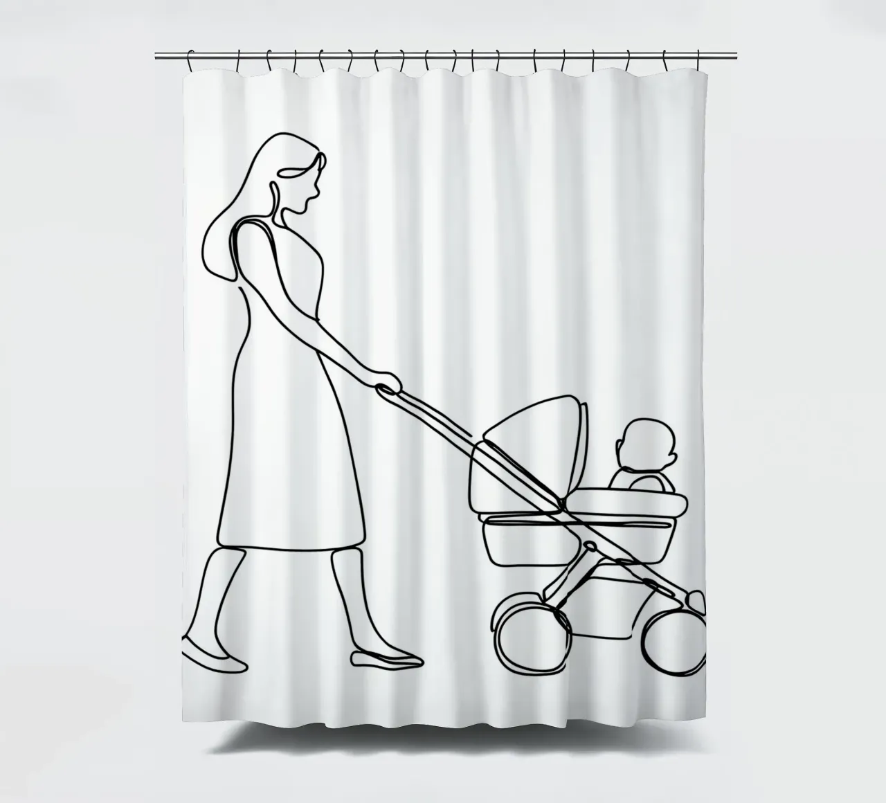 Mutter mit Kind Minimalistische Linienkunst Duschvorhang von Viv Line Art
