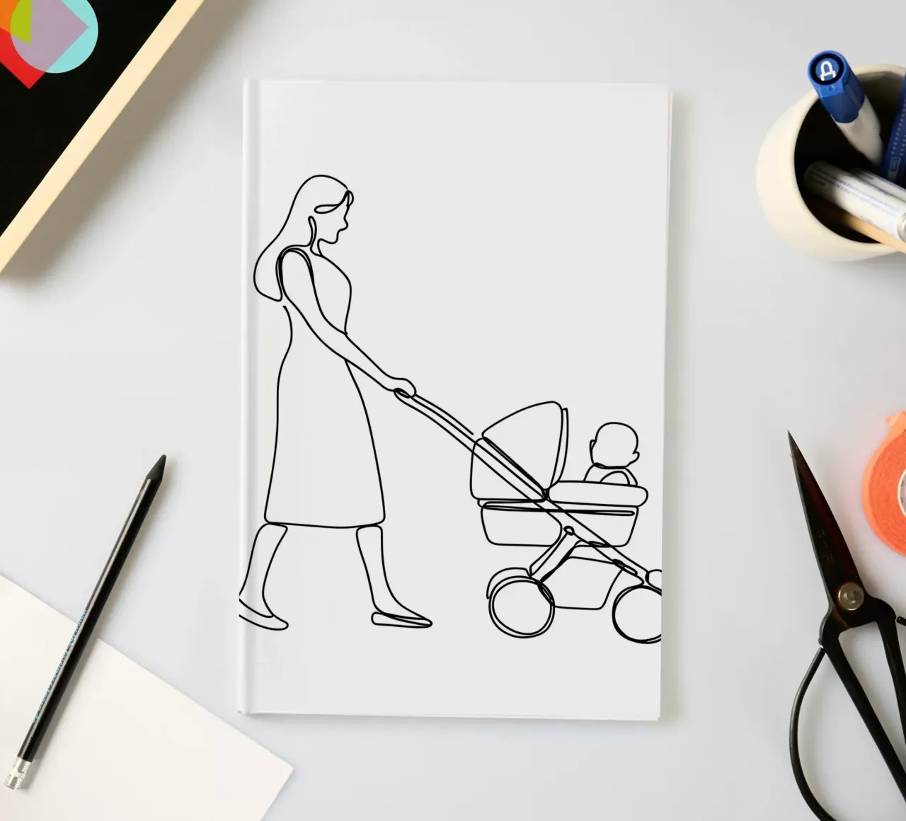 Mother With Child Minimalist Line Art notebook by Viv Line Art