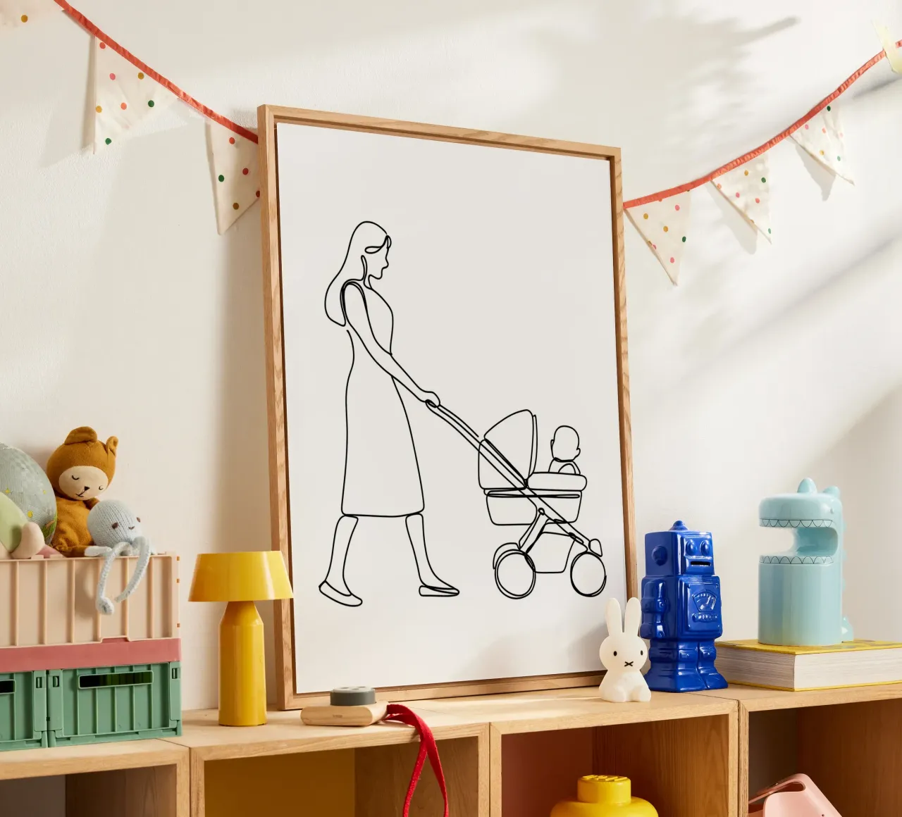 Madre con hijo Minimalist Line Art metacrilato de Viv Line Art