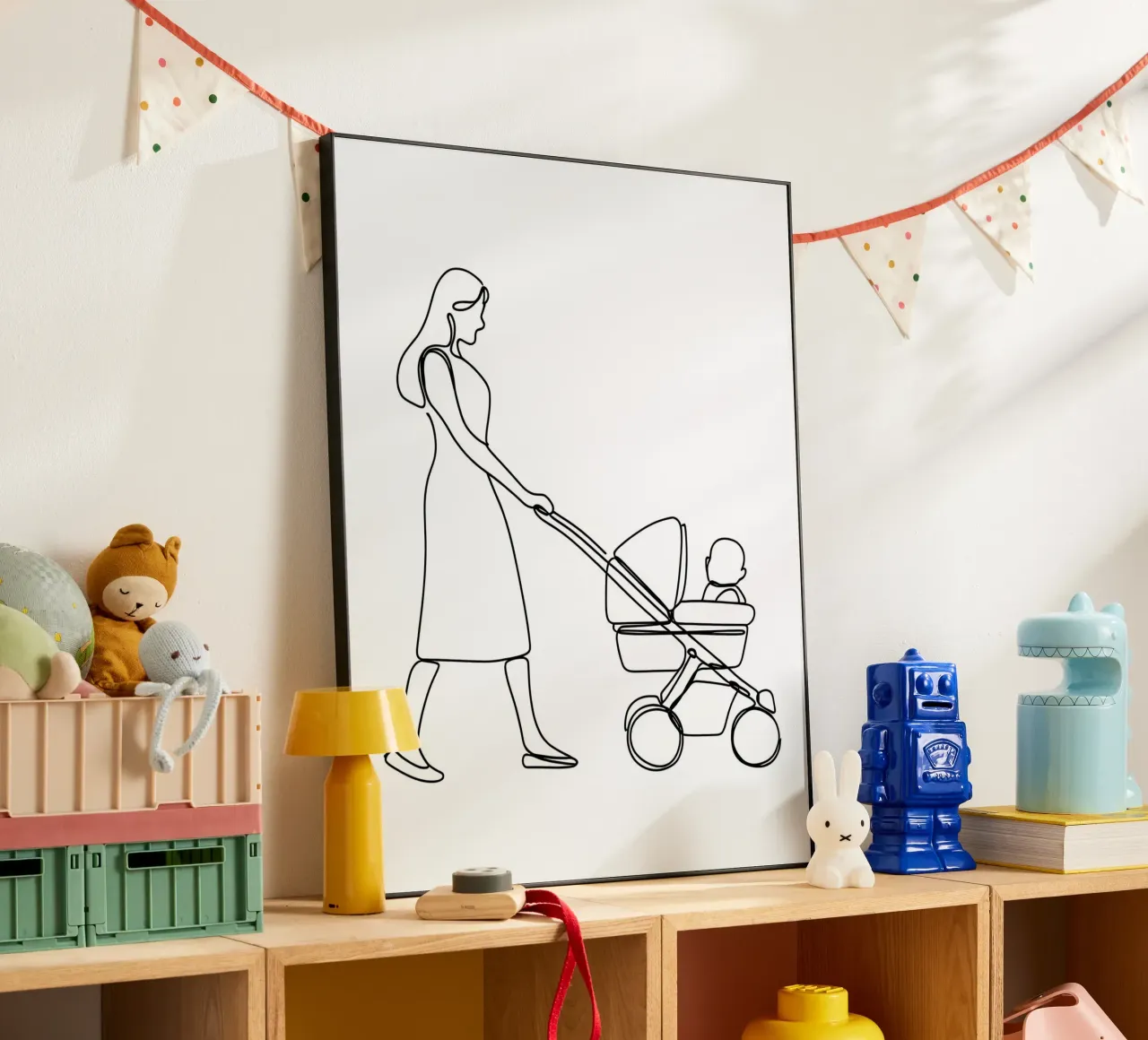 Mère avec enfant Dessin au trait minimaliste panneau forex de Viv Line Art