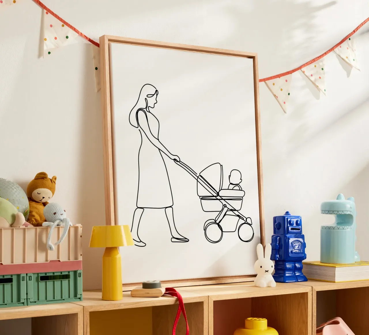 Mother With Child Minimalist Line Art canvas by Viv Line Art