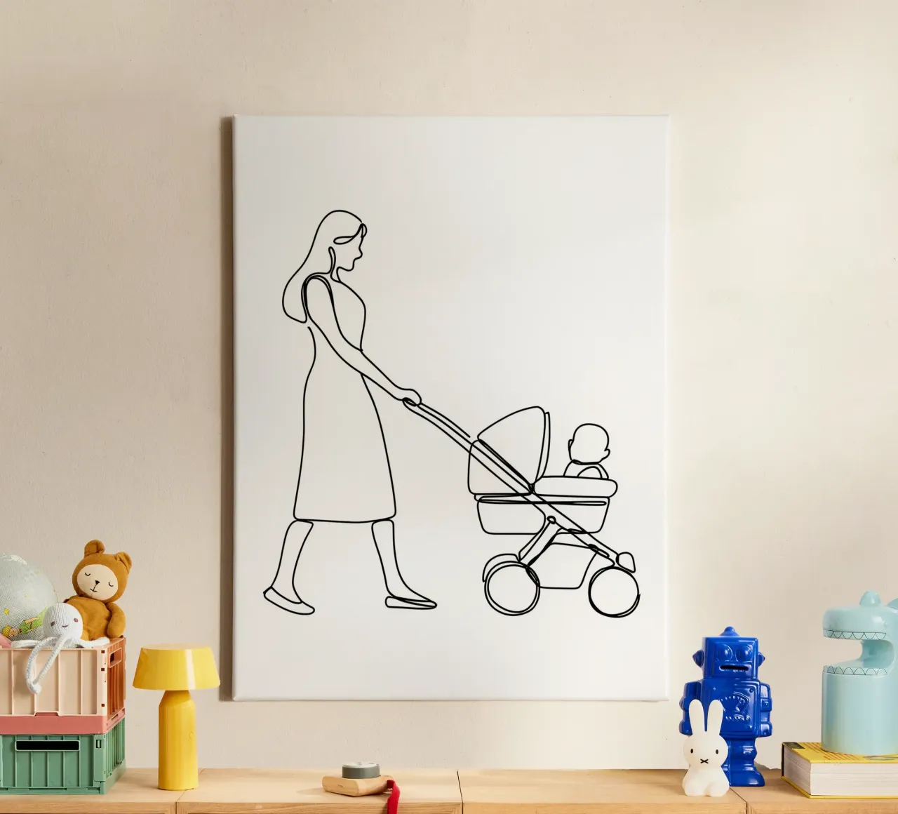 Mother With Child Minimalist Line Art canvas by Viv Line Art