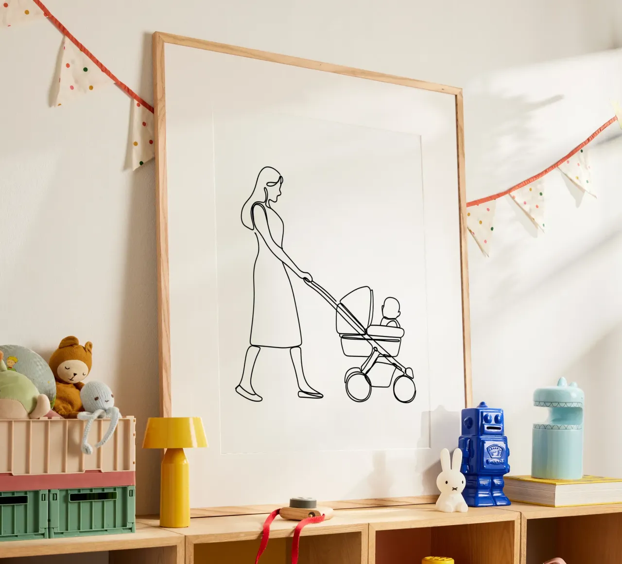 Madre con hijo Minimalist Line Art hahnemühle de Viv Line Art