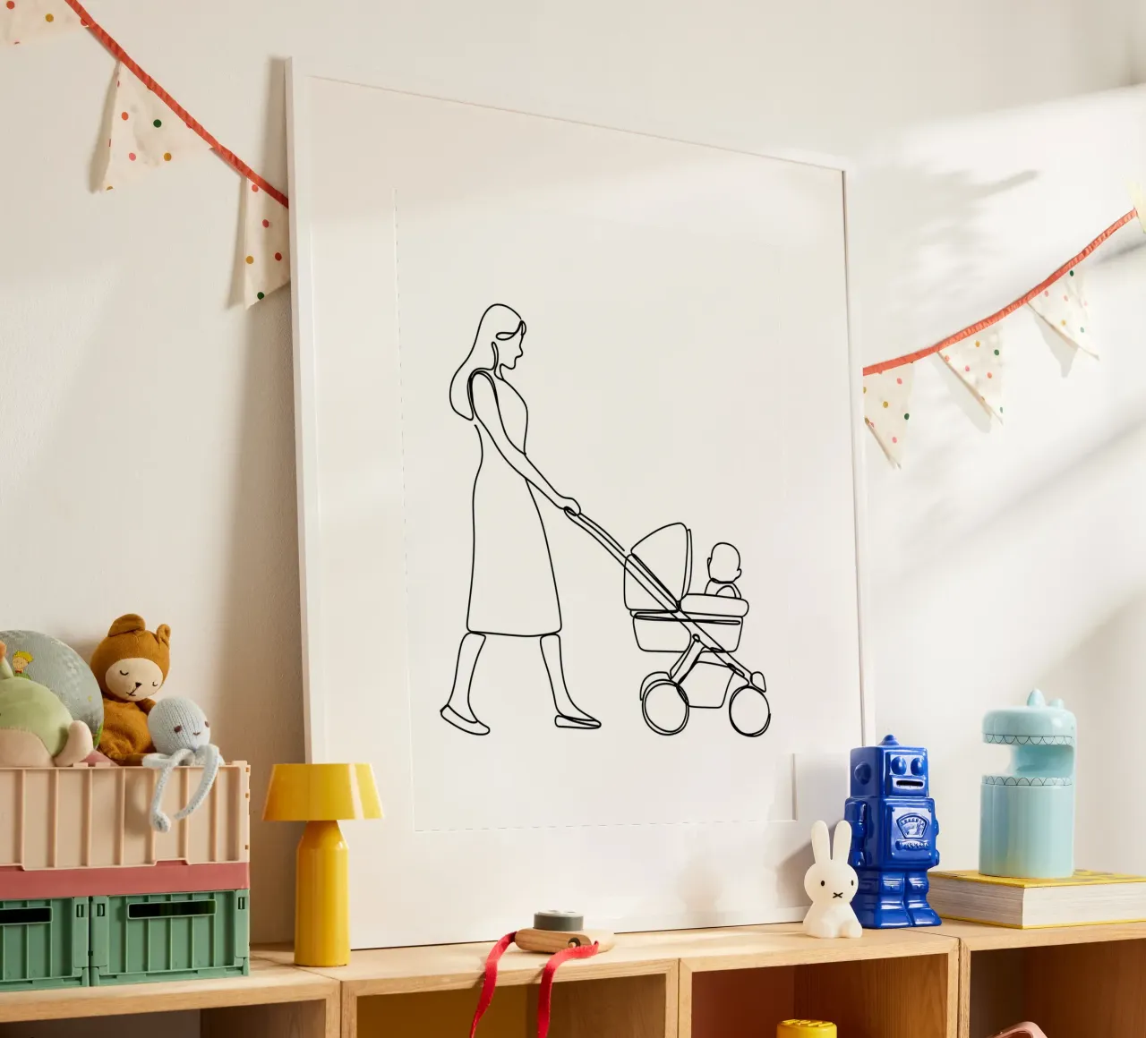 Madre con hijo Minimalist Line Art hahnemühle de Viv Line Art