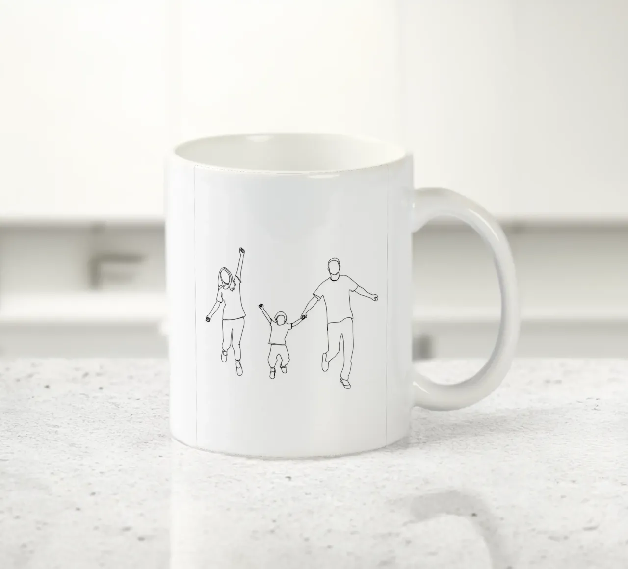 Genitori che giocano con il bambino Line Art minimalista tazza in ceramica da Viv Line Art
