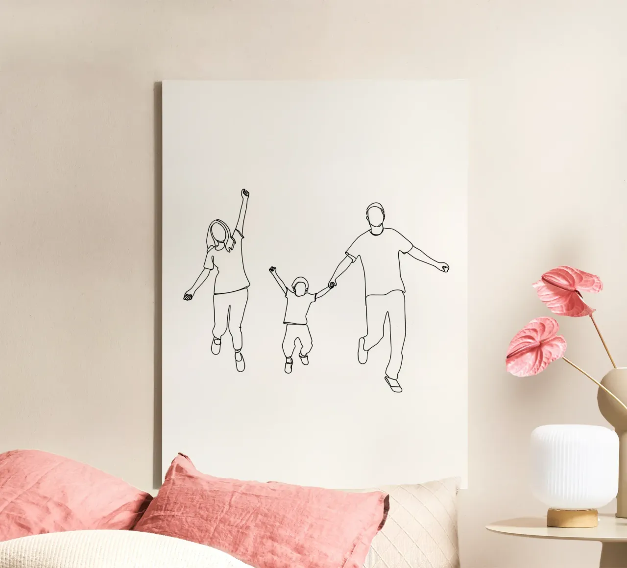 Parents Playing With Child Minimalist Line Art canvas by Viv Line Art