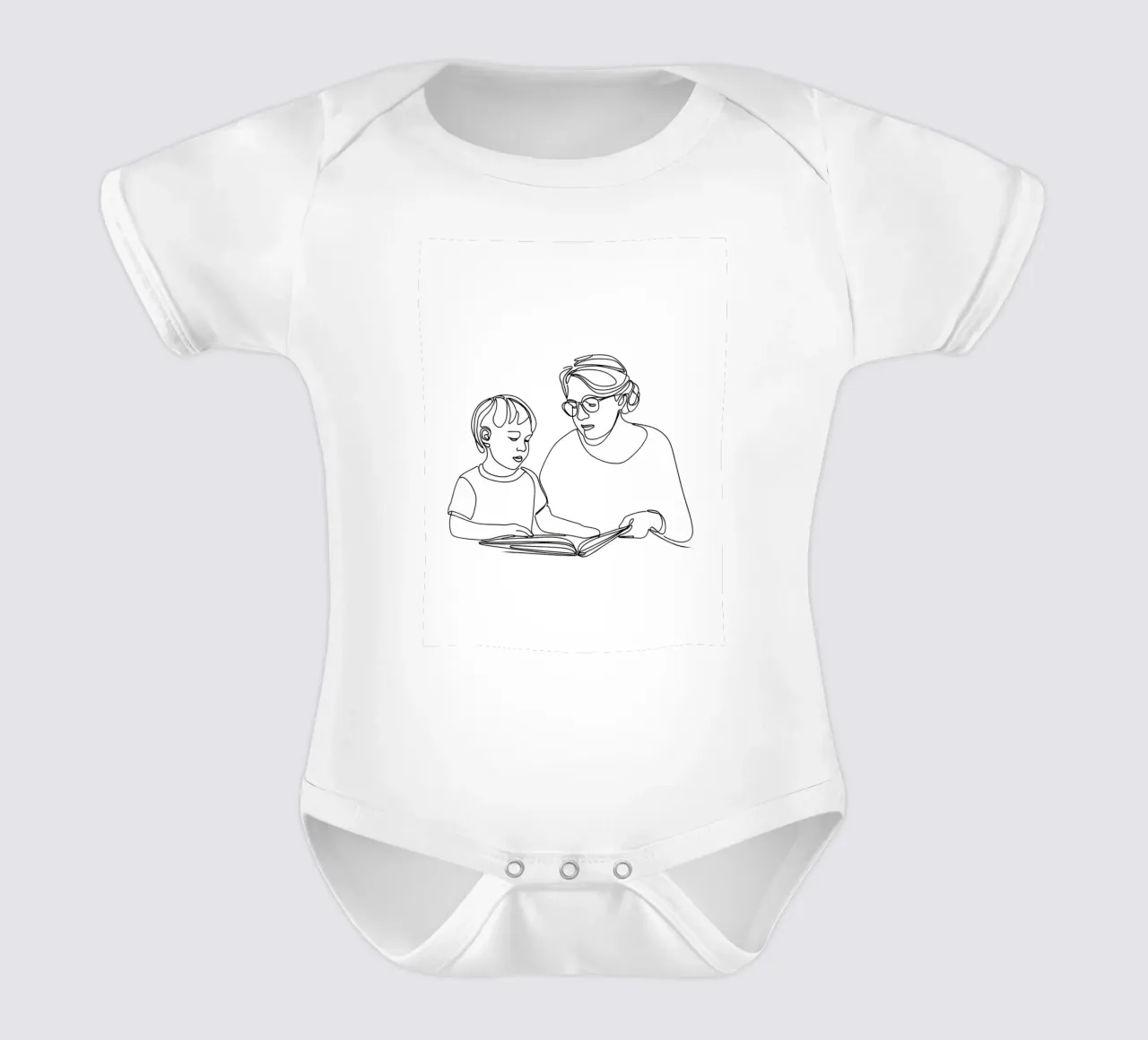 Großmutter mit Kind Minimalist Line Art Kurzarm Babybody von Viv Line Art