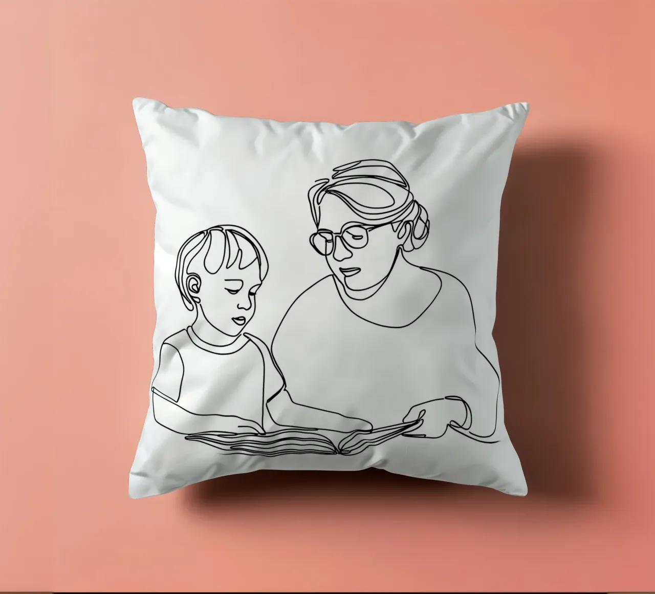 Nonna con bambino Line Art minimalista cuscino da Viv Line Art
