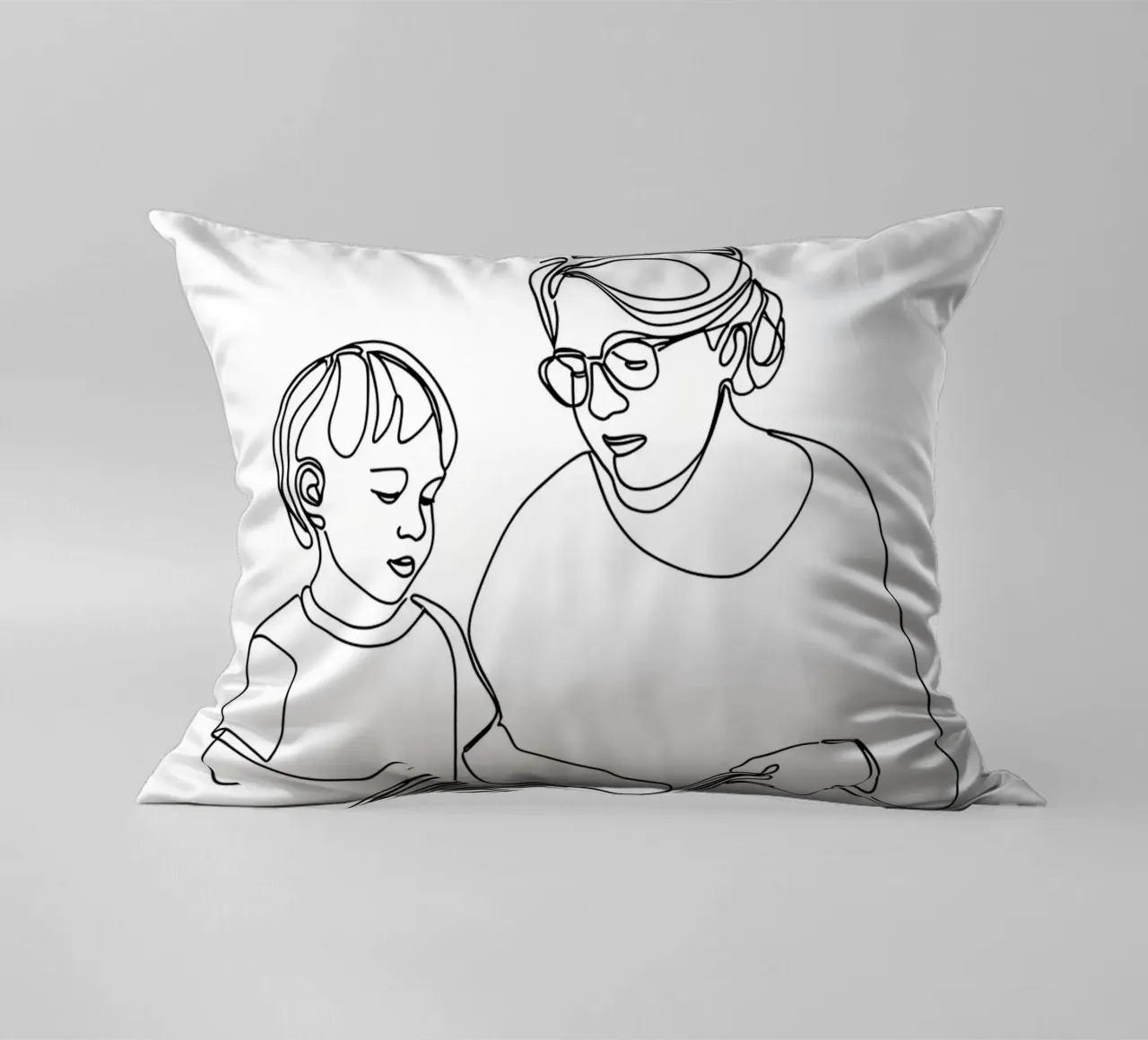 Nonna con bambino Line Art minimalista cuscino da Viv Line Art