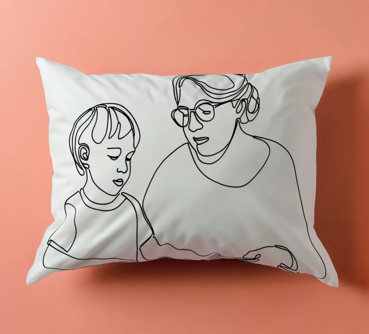 Nonna con bambino Line Art minimalista cuscino da Viv Line Art
