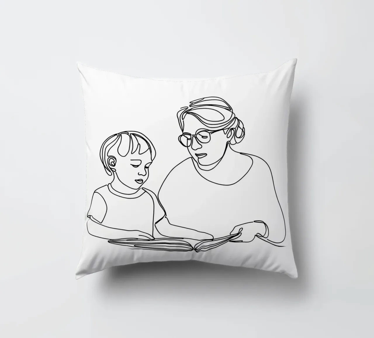 Nonna con bambino Line Art minimalista cuscino da Viv Line Art