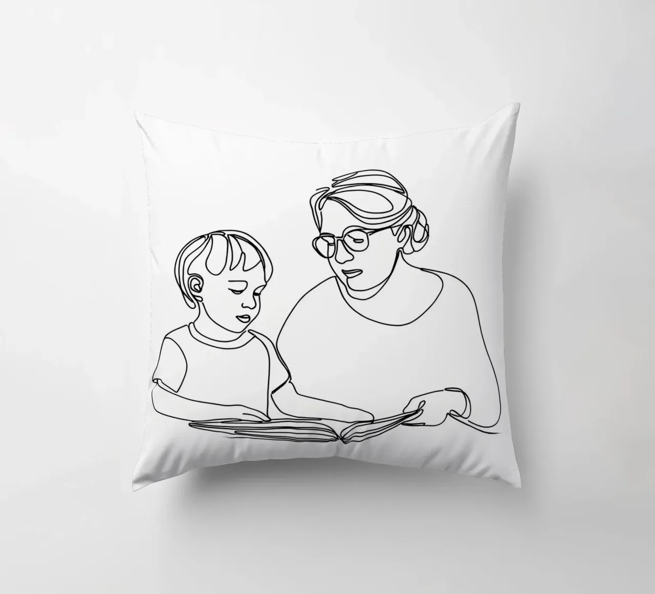 Nonna con bambino Line Art minimalista cuscino da Viv Line Art