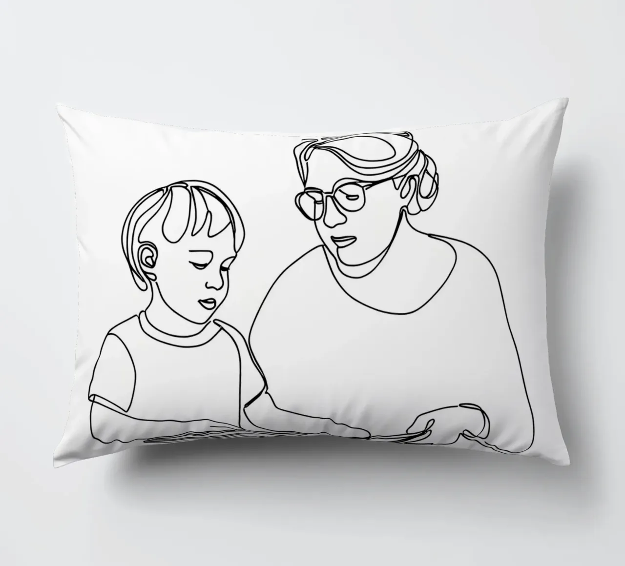 Nonna con bambino Line Art minimalista cuscino da Viv Line Art