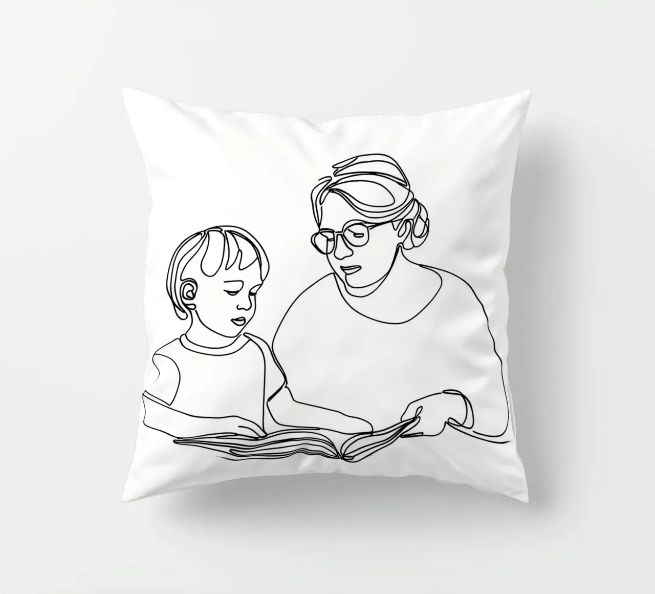 Nonna con bambino Line Art minimalista cuscino da Viv Line Art