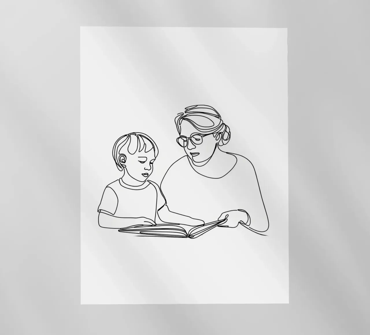 Nonna con bambino Line Art minimalista pellicola backlit da Viv Line Art