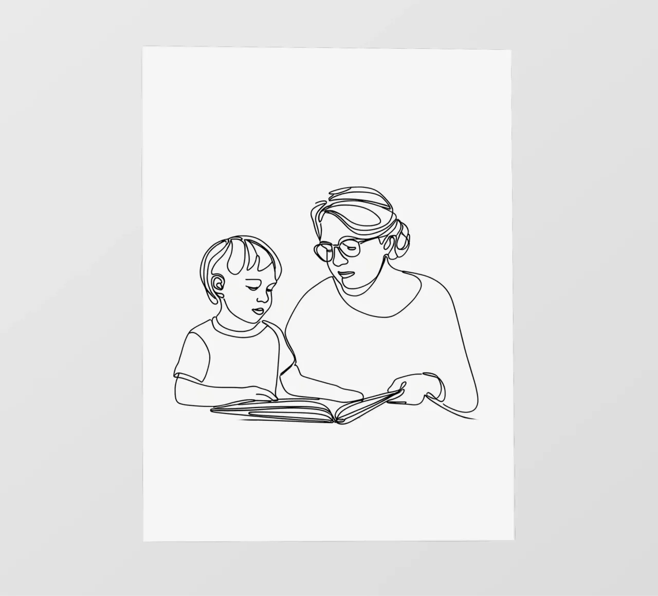 Nonna con bambino Line Art minimalista pellicola backlit da Viv Line Art