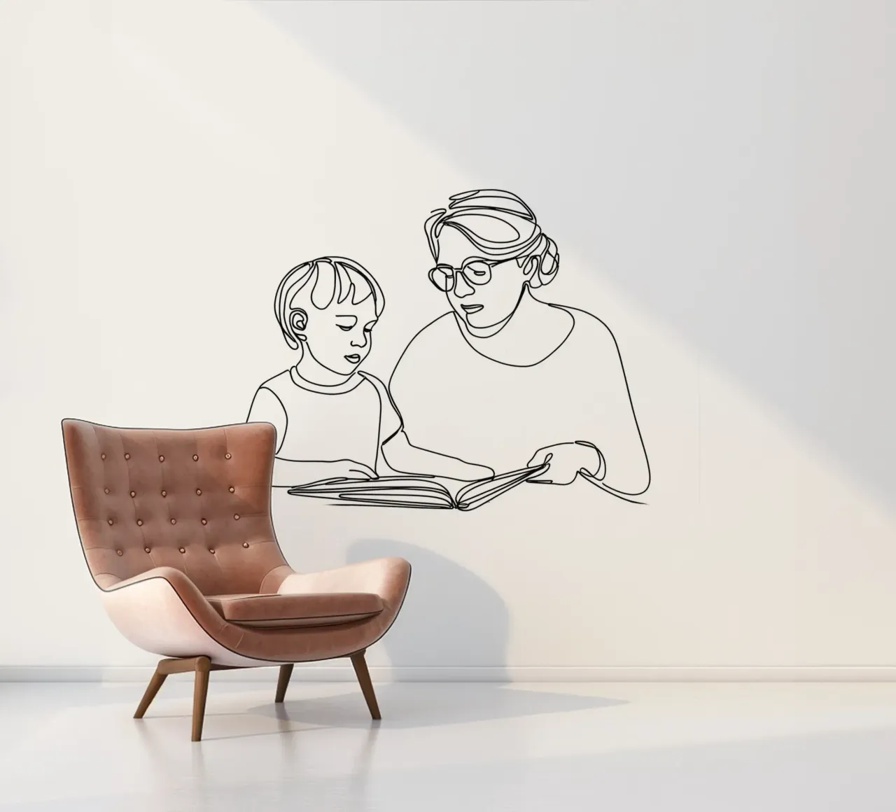Grand Mother With Child Minimalist Line Art photo wallpaper by Viv Line Art
