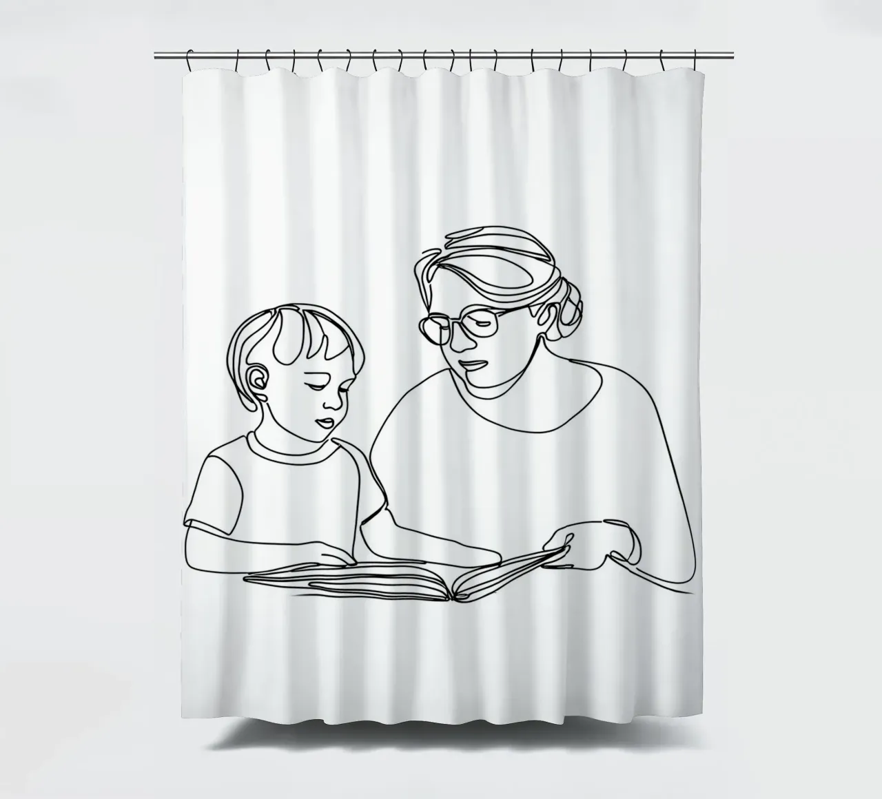 Großmutter mit Kind Minimalist Line Art Duschvorhang von Viv Line Art