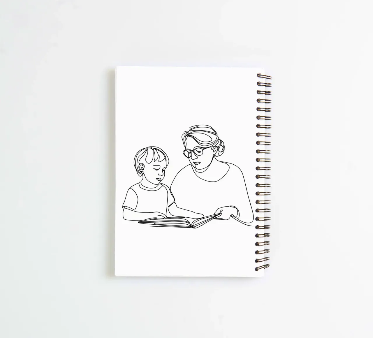 Grand-mère avec enfant Art linéaire minimaliste carnet à spirale de Viv Line Art