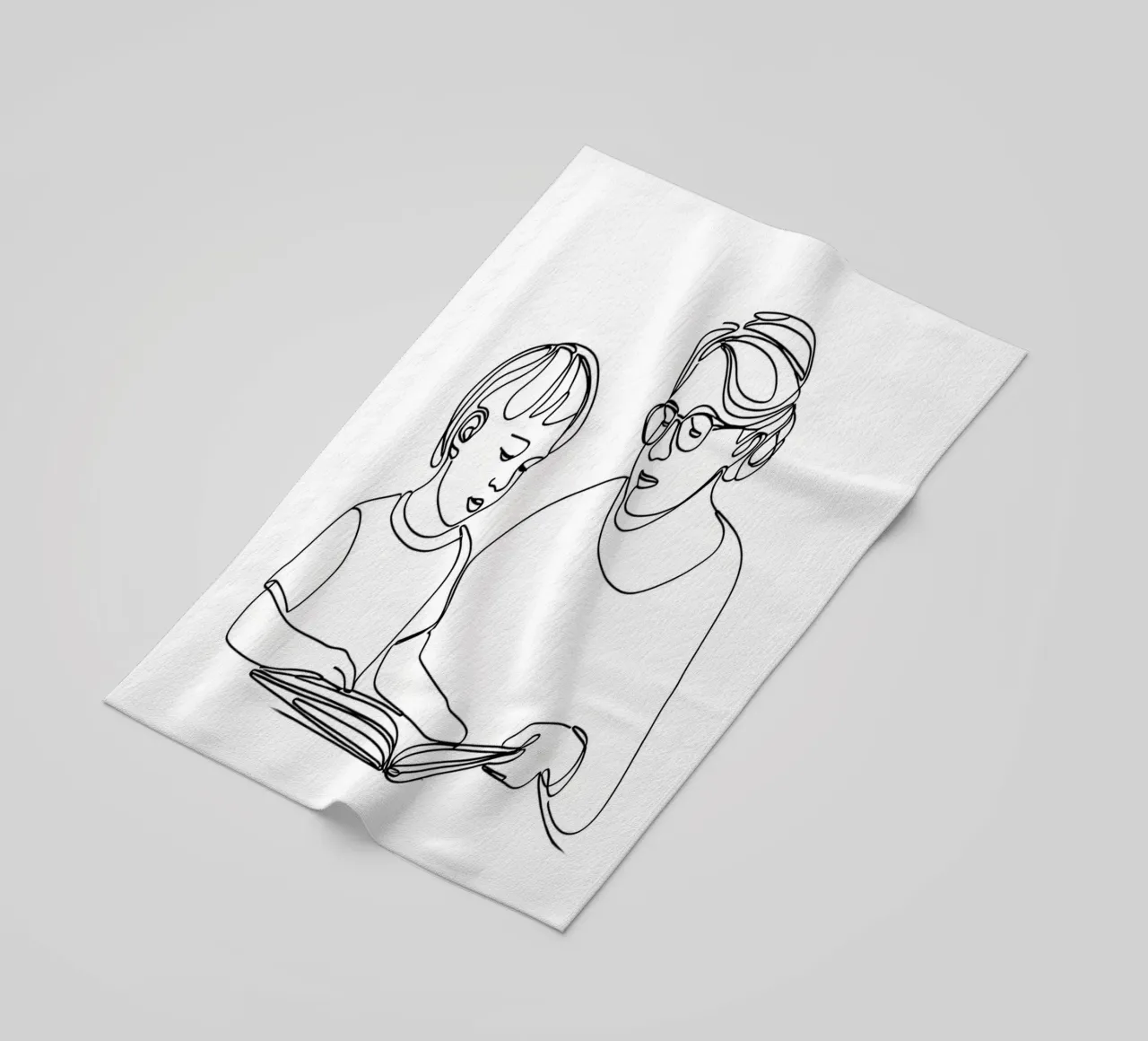 Nonna con bambino Line Art minimalista telo mare da Viv Line Art