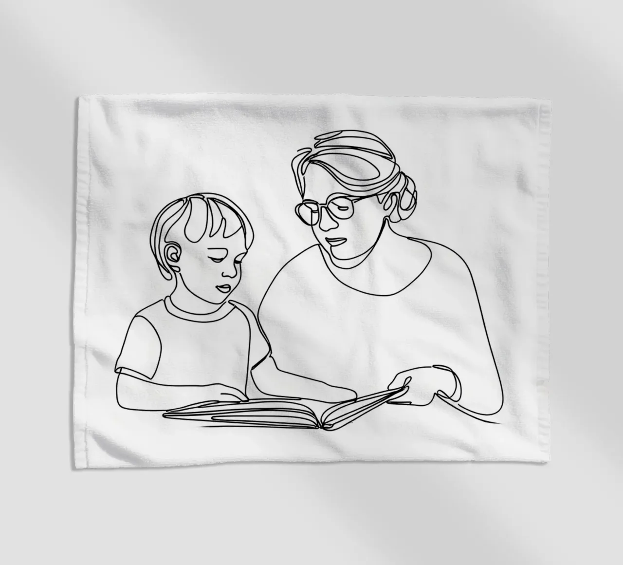 Nonna con bambino Line Art minimalista telo mare da Viv Line Art