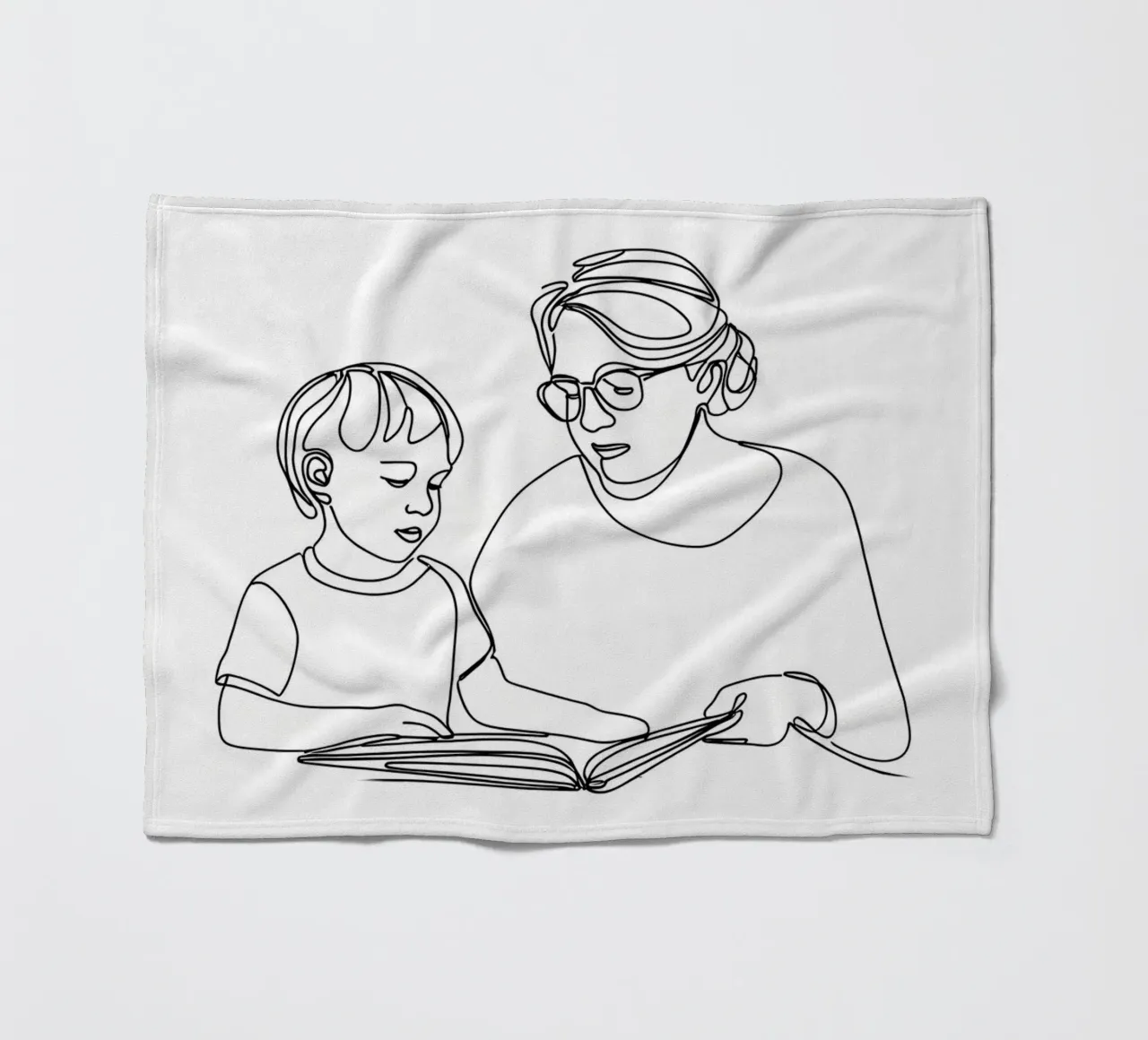 Großmutter mit Kind Minimalist Line Art Fleecedecke von Viv Line Art