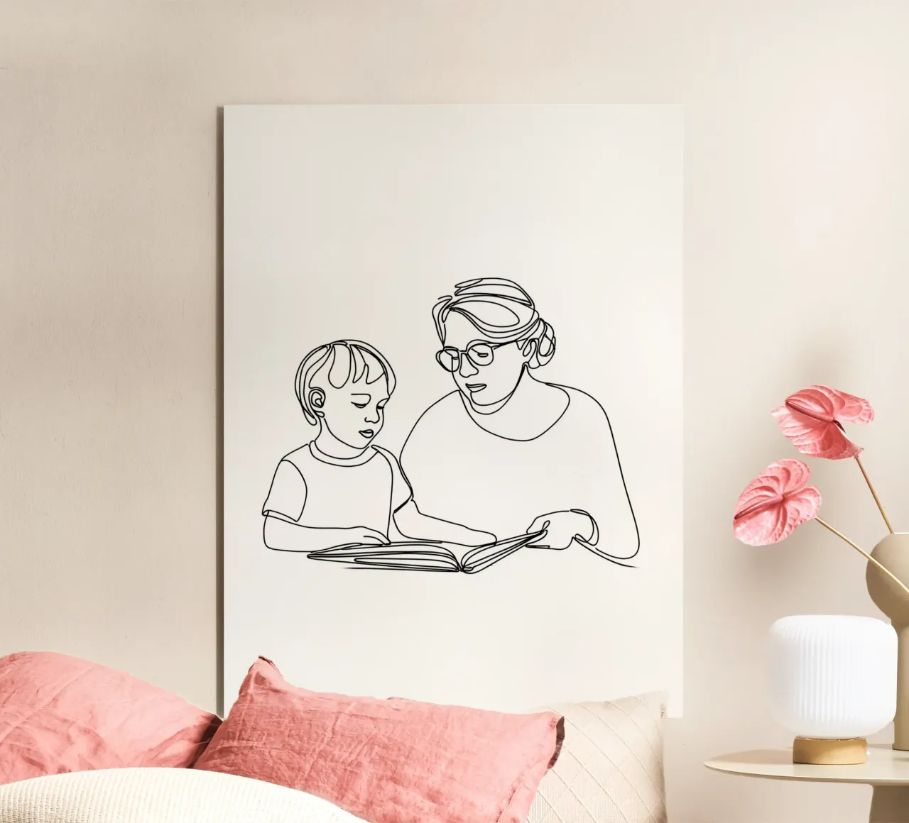 Großmutter mit Kind Minimalist Line Art Alu-Dibond von Viv Line Art