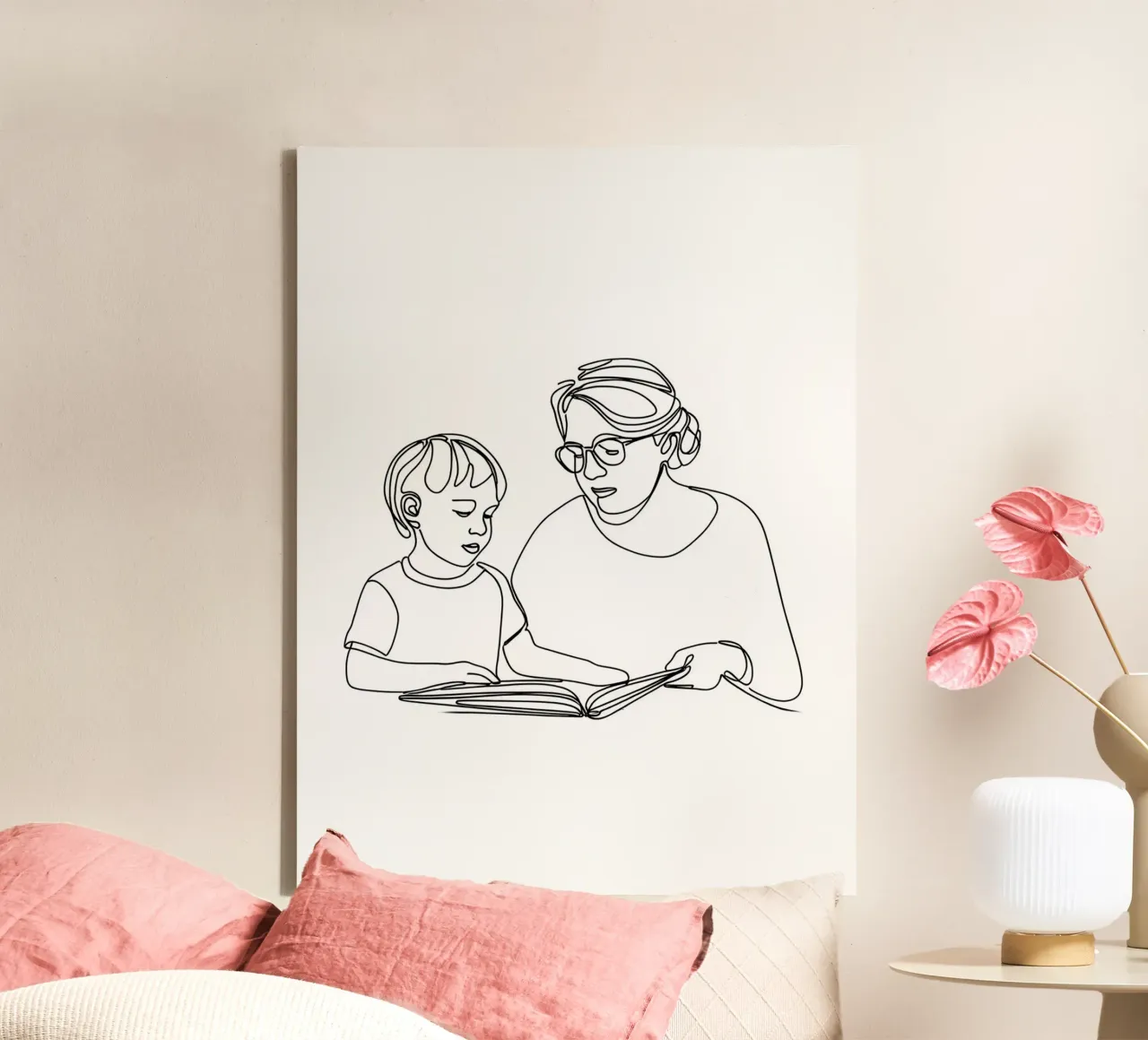 Großmutter mit Kind Minimalist Line Art Leinwand von Viv Line Art