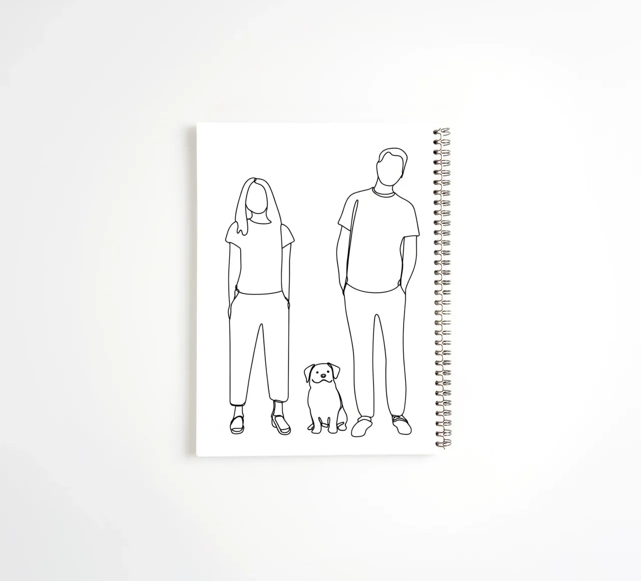 Couple With Dog Minimalist Line Art spiral notebook by Viv Line Art