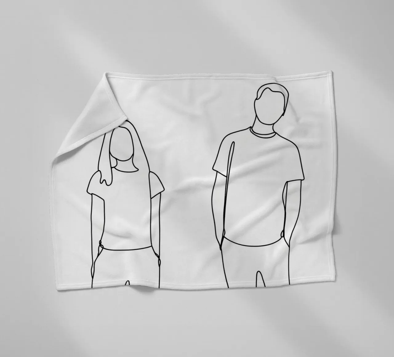 Coppia con cane Line Art minimalista coperta in pile da Viv Line Art