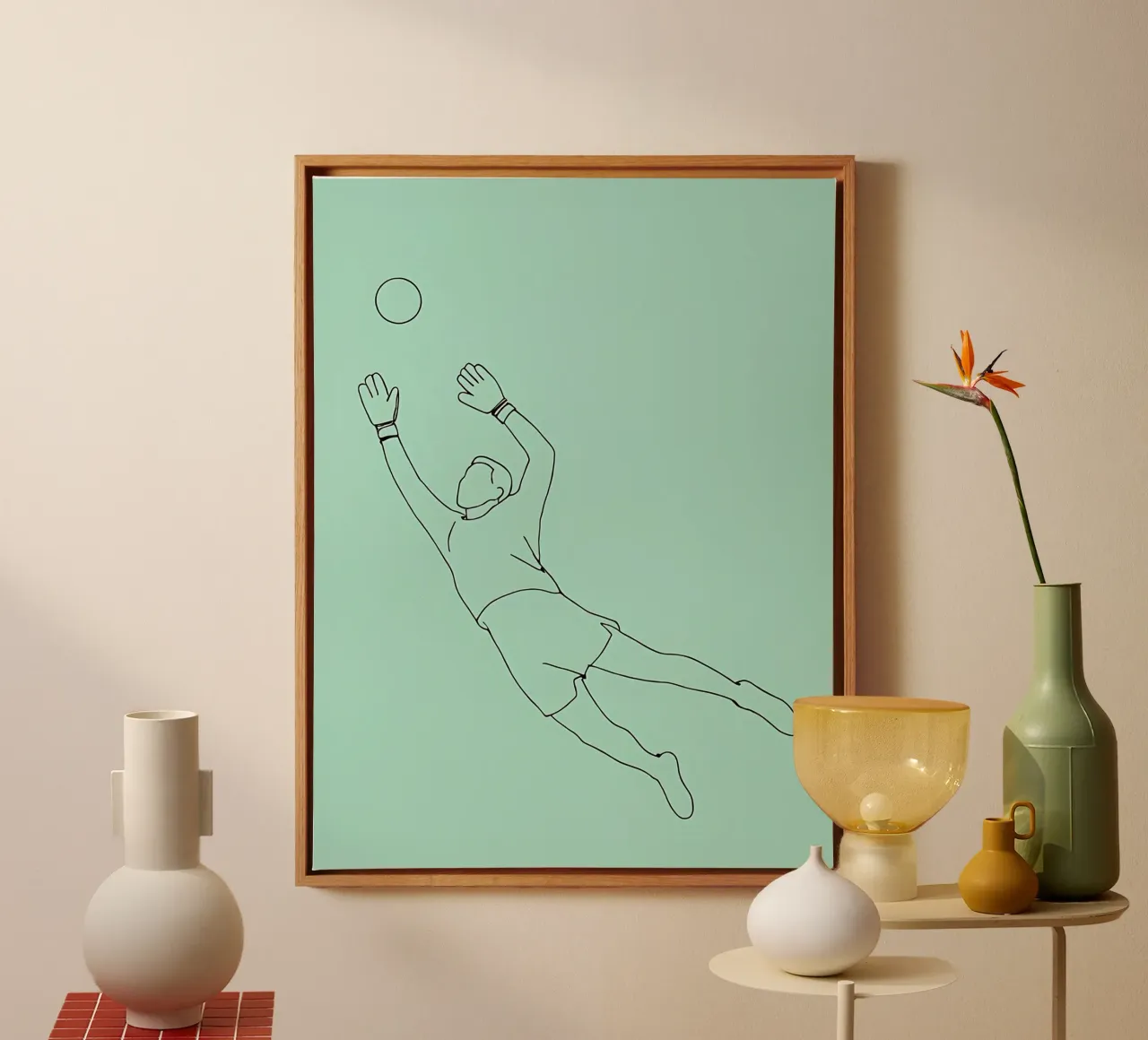 Gardien de but de football Dessin au trait minimaliste toile avec Caisse américaine de Viv Line Art