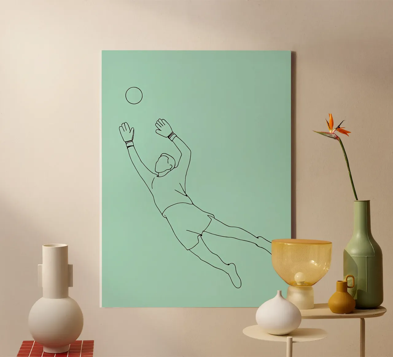 Gardien de but de football Dessin au trait minimaliste toile avec Caisse américaine de Viv Line Art