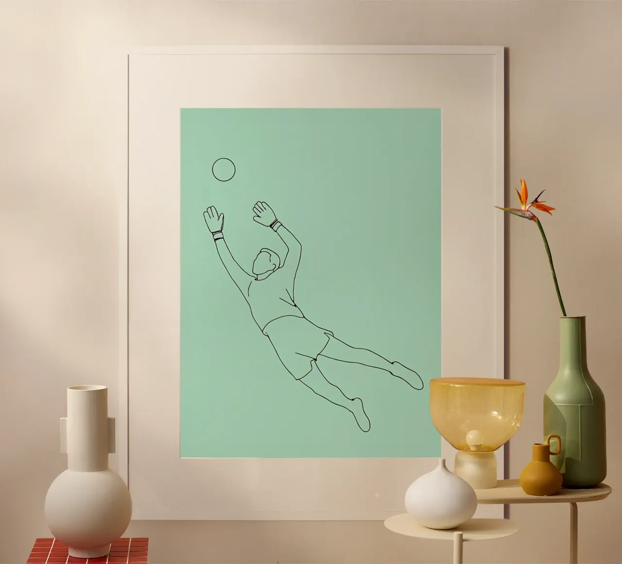 Gardien de but de football Dessin au trait minimaliste poster de Viv Line Art