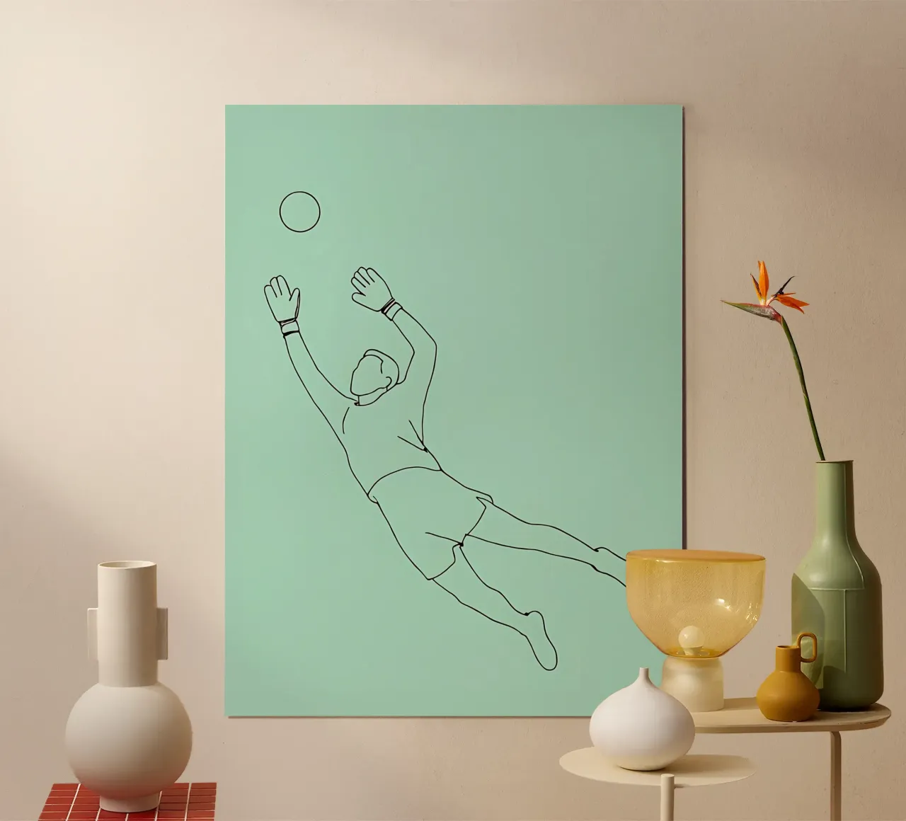 Gardien de but de football Dessin au trait minimaliste poster de Viv Line Art